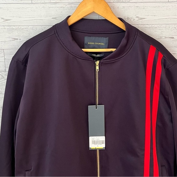 NWT Good Counsel Men's Large Pippen Track Full Zip Jacket Purple w Red Stripes - Picture 3 of 11